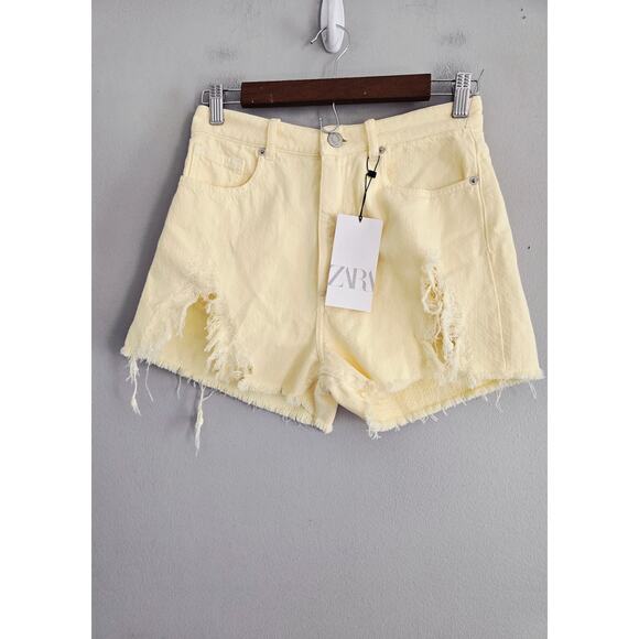 Zara Pants - Zara Buttercup Yellow Distressed Denim Shorts 6 NWT